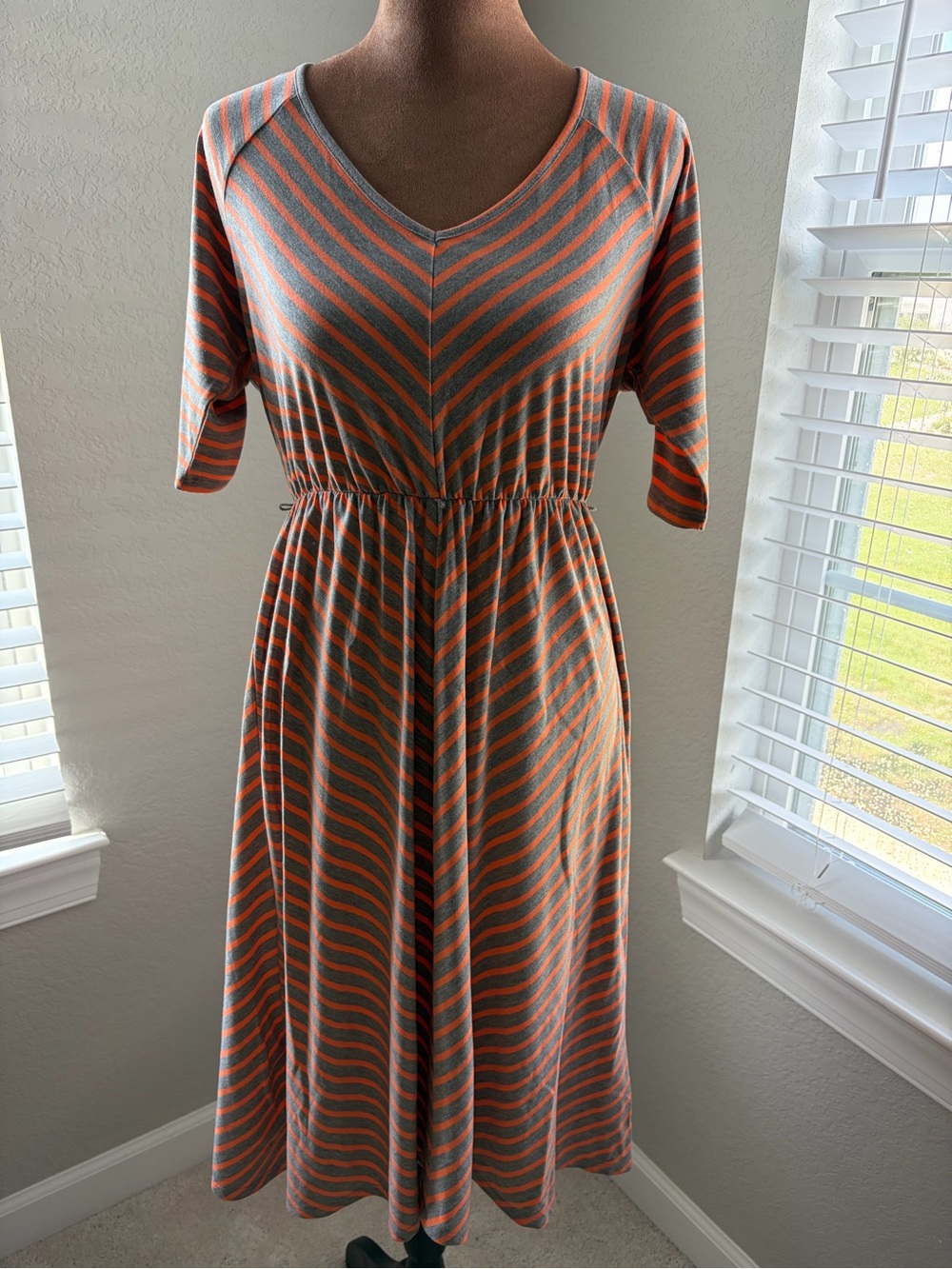 NWT torrid Gray and Coral Striped V-Neck Midi Dress